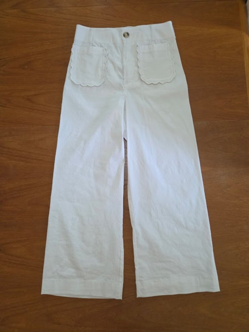 Maeve The Colette Magic Fabric Scallop Pocket Pants Wide Leg High Rise White 28 - Picture 3 of 13